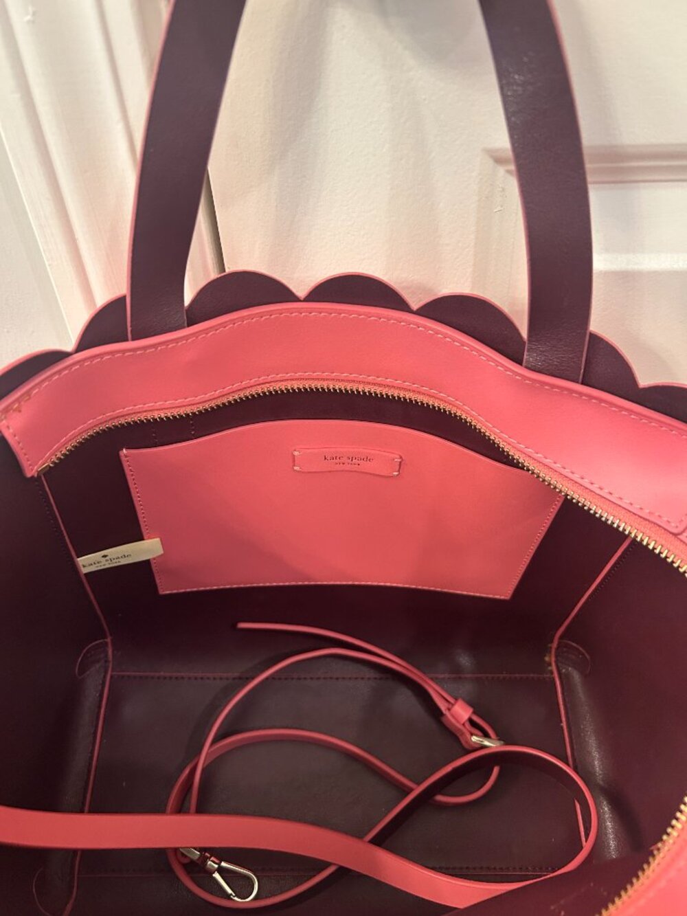 Kate Spade Scallop Edge Pink Leather Medium Tote Crossbody Satchel - Picture 4 of 4